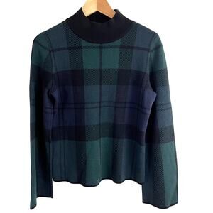 Ann Taylor Plaid High Neck Sweater Wool Blend Women Size Medium